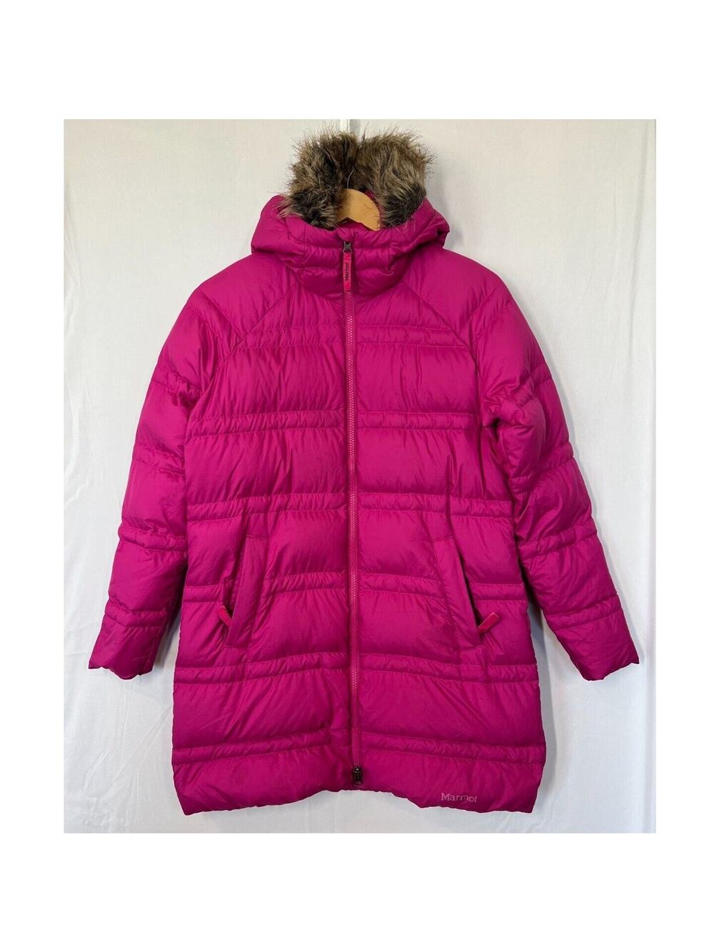 Marmot Montreaux 2.0 Coat Girls Size XL 700 Fill Duck Down Faux Fur Magenta Pink